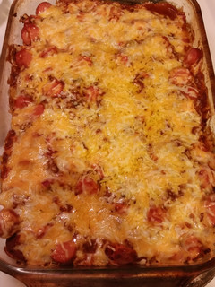 A picture of Chili Cheese Dog Casserole.