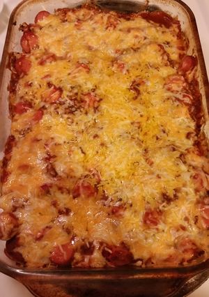 A picture of Chili Cheese Dog Casserole.