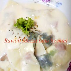 A picture of Mezzaluna Ravioli made with Gyoza Skins.