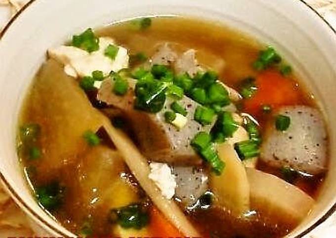 Simple Way to Make Speedy Kenchin Soup with Tofu, Chicken &amp; Dried Shiitake Mushrooms