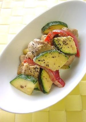 A picture of Zucchini and Chicken in Miso and Mayonaise.