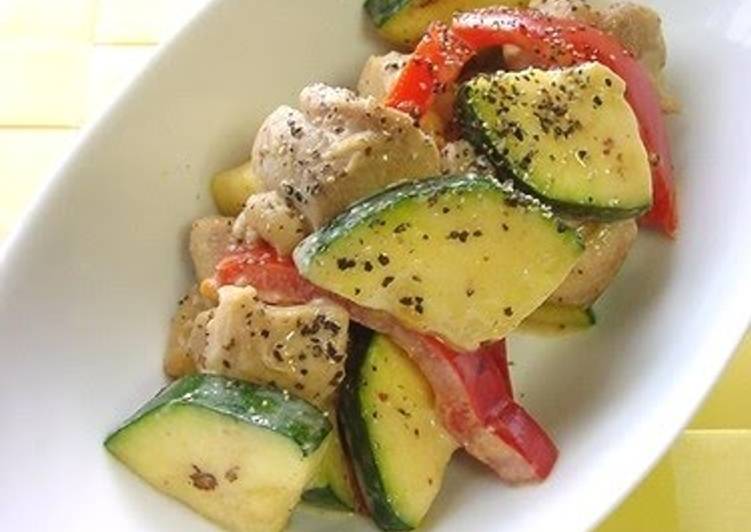 Steps to Prepare Appetizing Zucchini and Chicken in Miso and Mayonaise