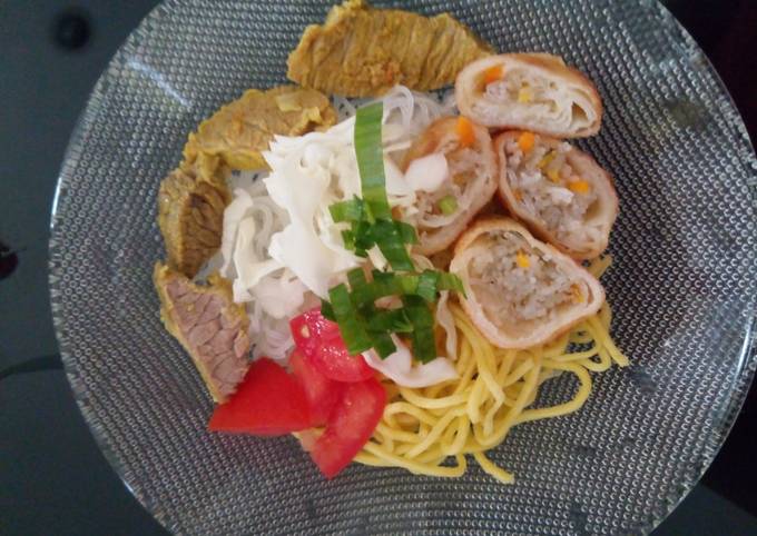 Recipe of Homemade Noodles Soto with Spring Rolls