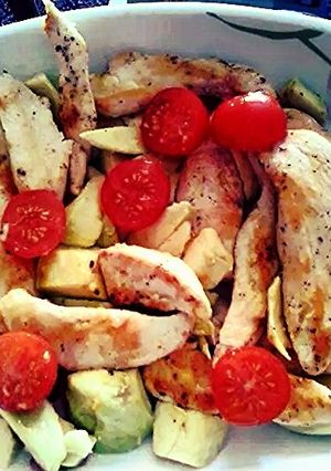 A picture of Healthy avocado & chicken salad..