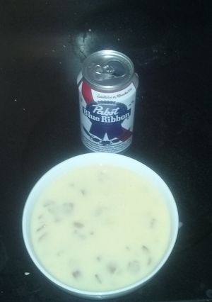 A picture of Smokey Blue Ribbon Cheese Soup.