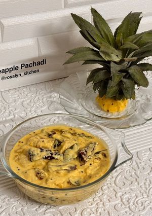 A picture of Kerala Style Sweet & Tangy Pineapple Pachadi – Onam Sadhya Special.