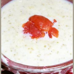 A picture of Chilled Soy Milk Potage Soup with Eggplants.