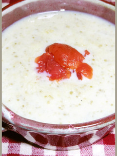 A picture of Chilled Soy Milk Potage Soup with Eggplants.