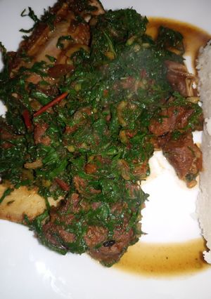 A picture of Tumbukiza (Beef with Spinach).
