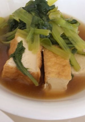 A picture of Simple Simmered Komatsuna and Atsuage.