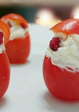 A picture of Tomato And Cheese Santa Appetizer.