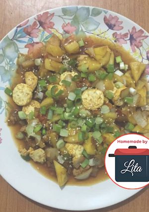 Foto resep Sapo tahu ayam asam manis nanas mudah #homemadebylita