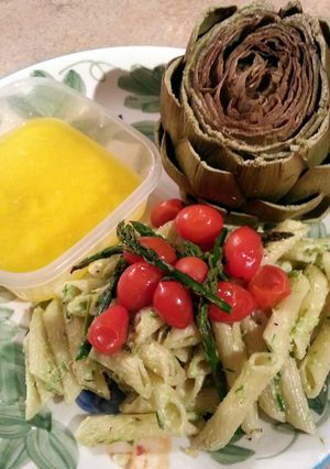 A picture of Penne and Asparagus Pesto.