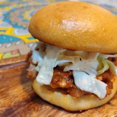 A picture of Korean Style Pulled Pork Sandwich.