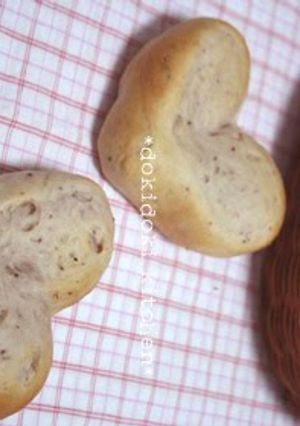 A picture of Heart-shaped Strawberry Milky Bread In a Bread Machine.