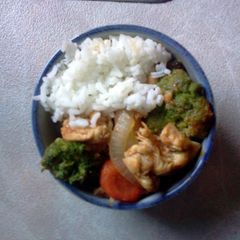 A picture of chicken and broccoli.