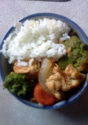 A picture of chicken and broccoli.