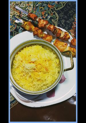 عکسی از دستور جوجه کباب با کته زعفرونی