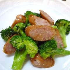 Broccoli and Wiener Sausage Fried in Parmesan A picture of Broccoli and Wiener Sausage Fried in Parmesan.