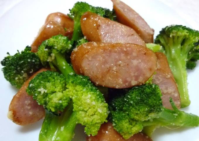 Broccoli and Wiener Sausage Fried in Parmesan
