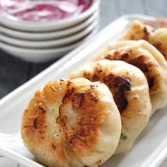 A picture of Shrimp and Pork Filled Chinese Chive Dumplings.