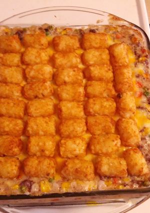A picture of Tator Tot hotdish for ONE! (Unless you want to share).