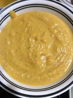 A picture of Yeto's Superb Pumpkin and Goat Cheese Soup!.