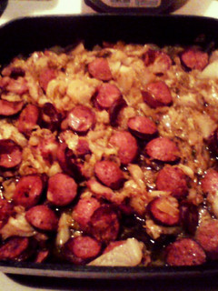 A picture of Fried Cabbage with Smoked Sausage.
