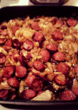 A picture of Fried Cabbage with Smoked Sausage.