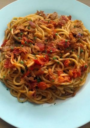 A picture of Vickys Tuna & Chilli Spaghetti, GF DF EF SF NF.
