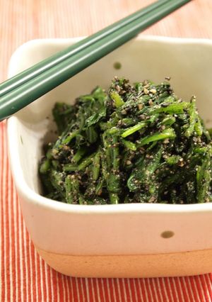 A picture of My Mother's Way Is To Use Black Sesame: Spinach With Sesame Sauce.