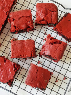 A picture of Oreo Cream Cheese stuffed Red Velvet Brownies.