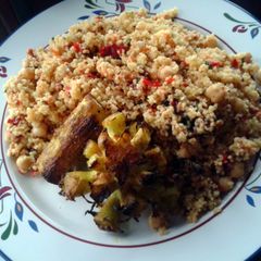 A picture of Roasted Broccoli Stalks with Spicy Couscous (vegan).