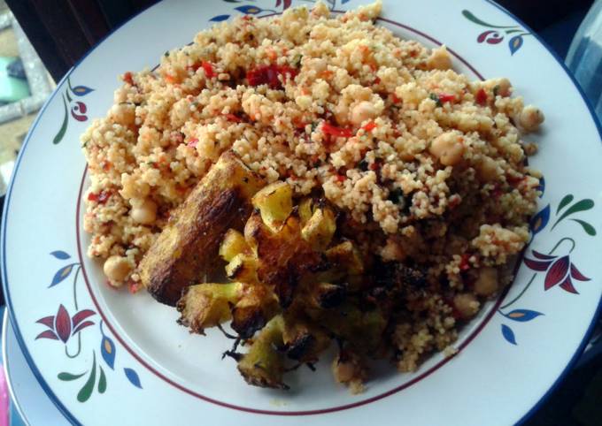 Roasted Broccoli Stalks with Spicy Couscous (vegan)