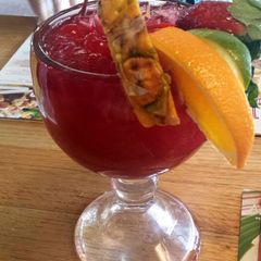 A picture of Applebee's red Apple sangria.