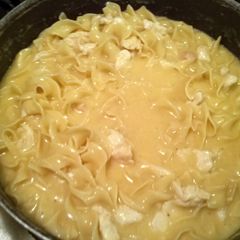 Homemade chicken noodle soup A picture of Homemade chicken noodle soup.