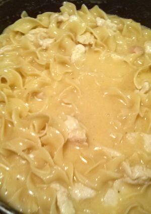 A picture of Homemade chicken noodle soup.