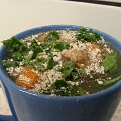 A picture of Italian wedding crockpot/slow cooker with kale and barley.