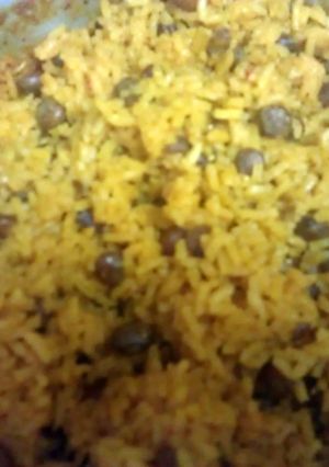 A picture of Arroz con gandules (Puerto Rican rice and peas).