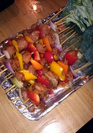 A picture of Turkey kabobs.