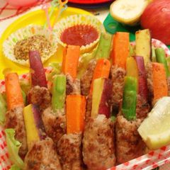 A picture of Hamburger Steak Sticks Shaped Like Horsetails.