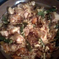 A picture of on the fly fried rice.