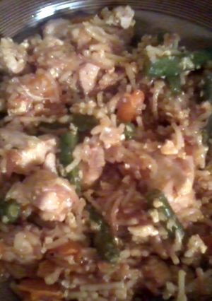 A picture of on the fly fried rice.