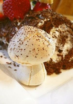 A picture of Meringue Mushroom for Buche de Noel (Yule Log).