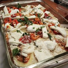 A picture of Lasagna with Mushrooms, Sweet Peppers, and Sundried Tomatoes.