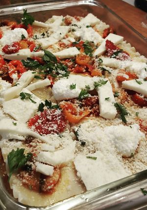 A picture of Lasagna with Mushrooms, Sweet Peppers, and Sundried Tomatoes.