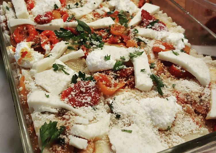 Simple Way to Make Quick Lasagna with Mushrooms, Sweet Peppers, and Sundried Tomatoes