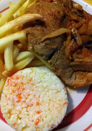 A picture of garlic nailed steak (prego no pao ).