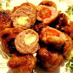 A picture of Tomato Cheese Meatballs using Thinly Sliced Pork Offcuts.