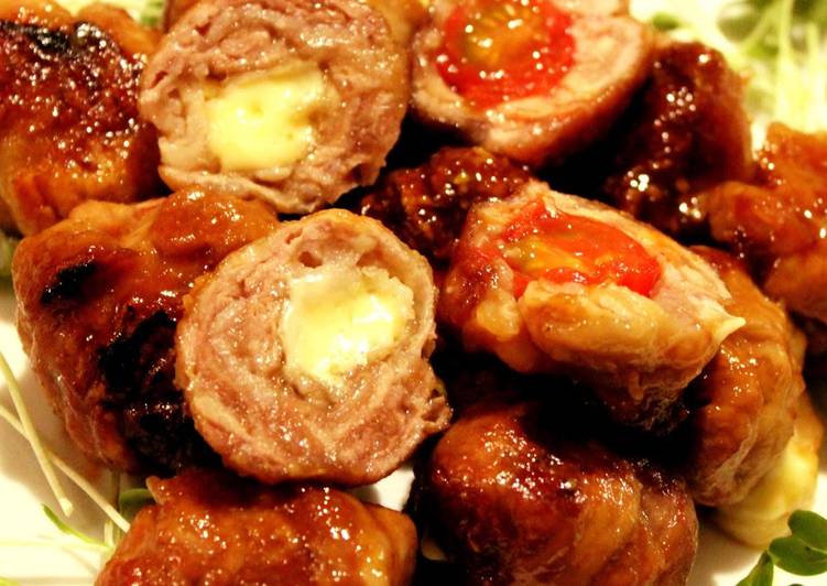 Steps to Prepare Homemade Tomato Cheese Meatballs using Thinly Sliced Pork Offcuts